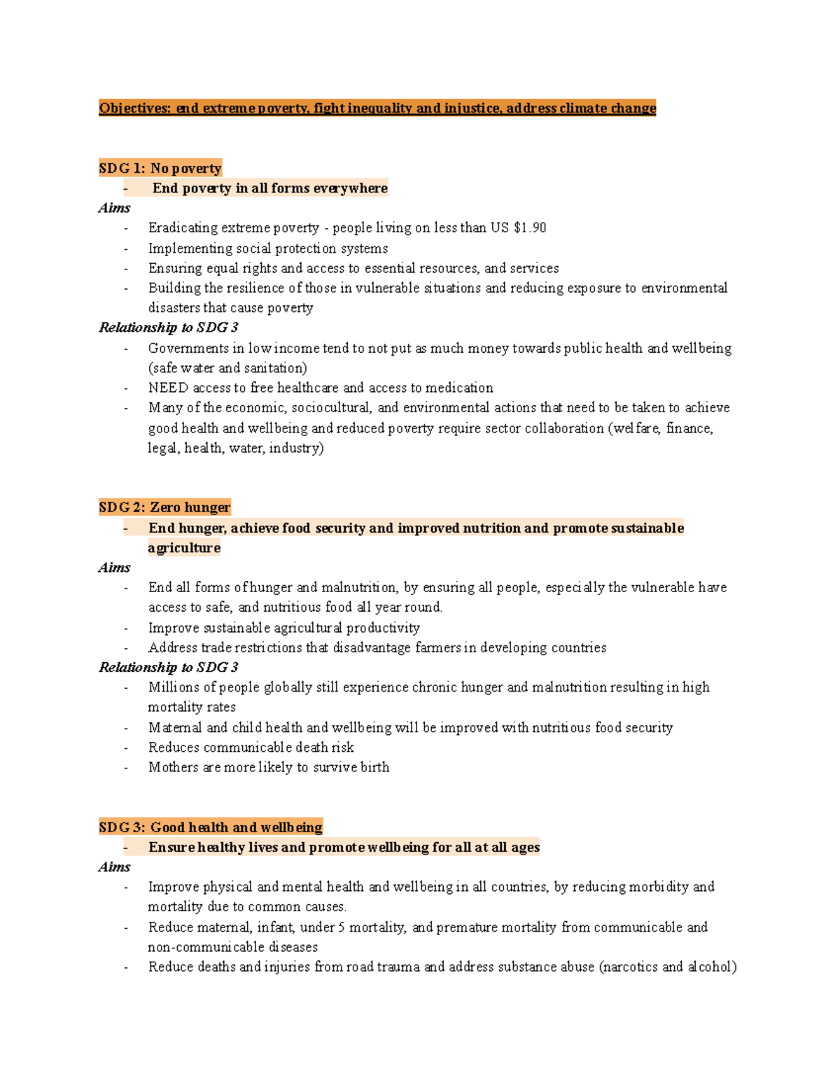 HHD Unit 4 AOS 2: Sustainable Development Goals Notes - Studocu