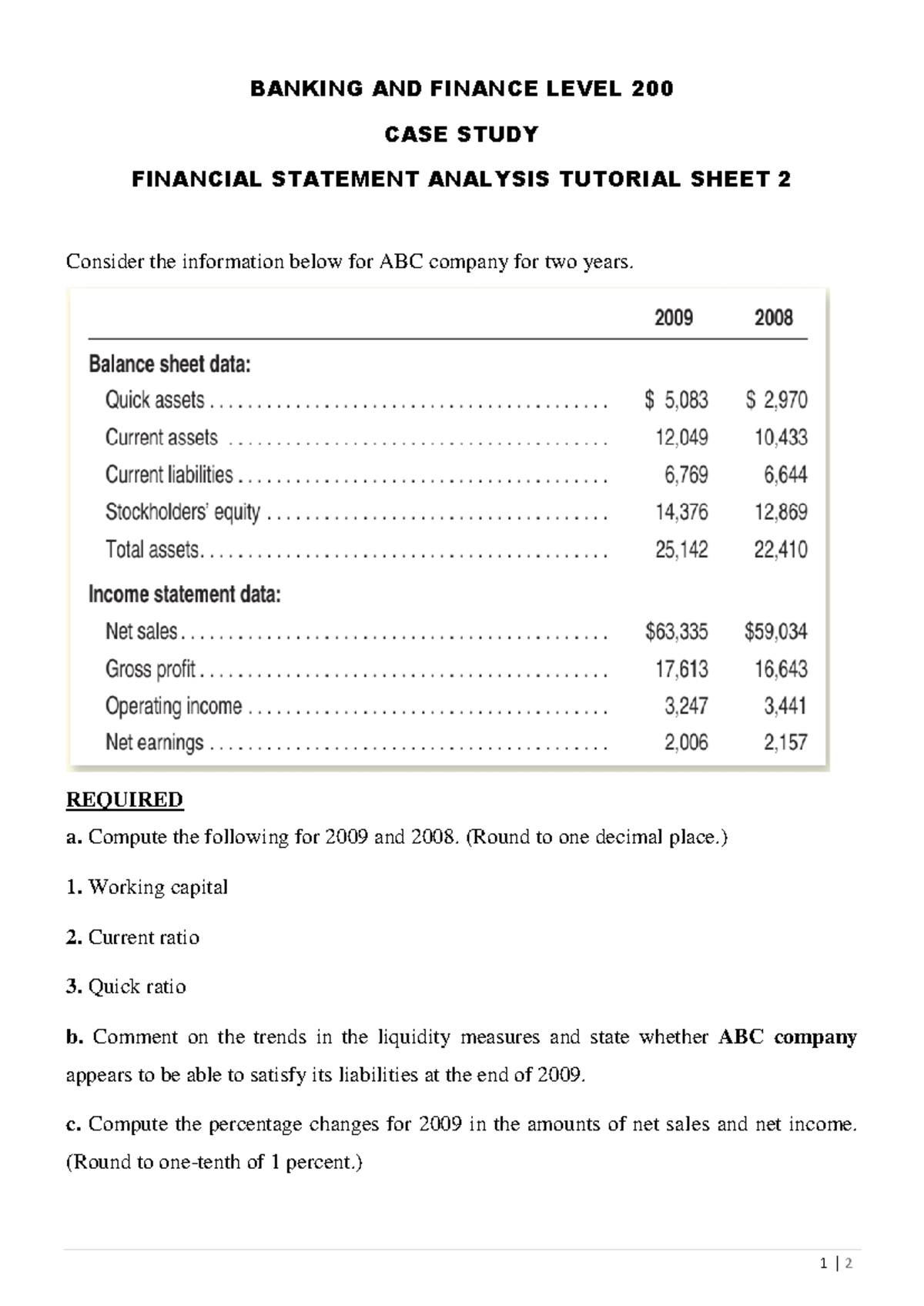 Tutorial sheet 2 casestudy 093644 - 1 | 2 BANKING AND FINANCE LEVEL 200 ...