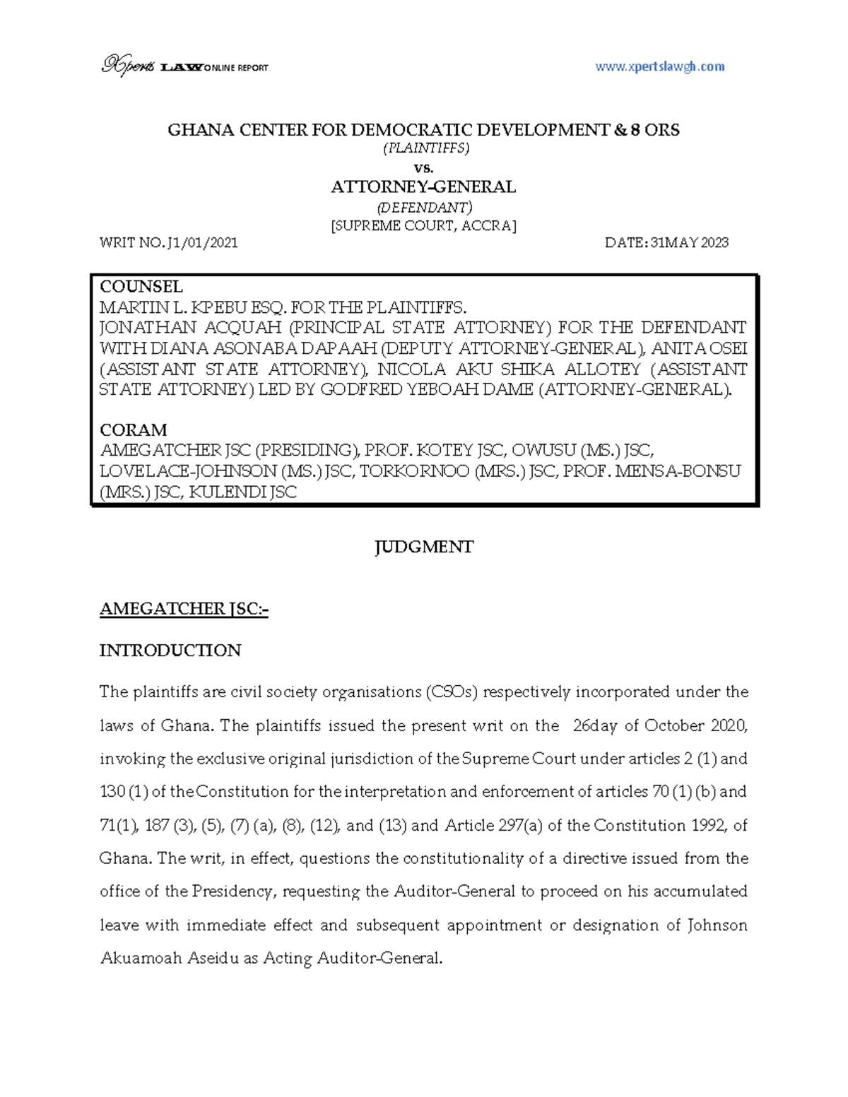 Ghana Center for Democratic Development vs. Attorney General: Case ...