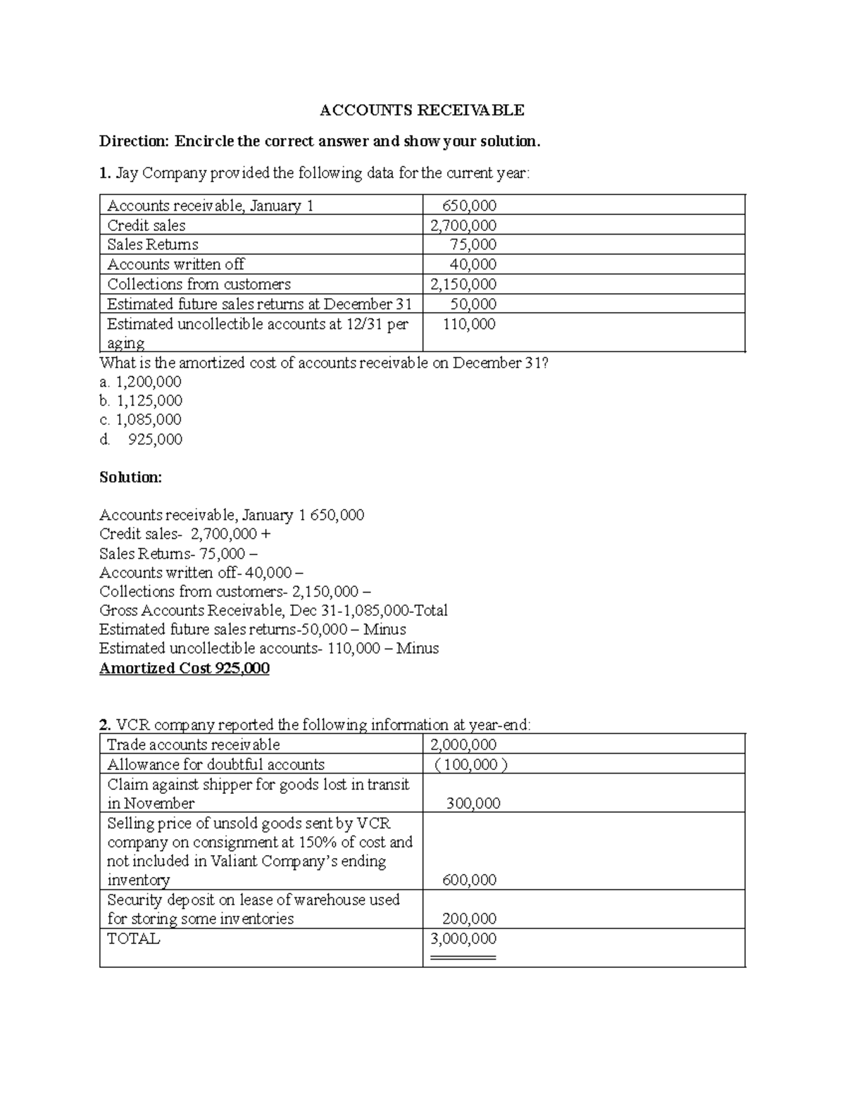 Accounts Receivable Analysis: Solutions & Calculations - Studocu
