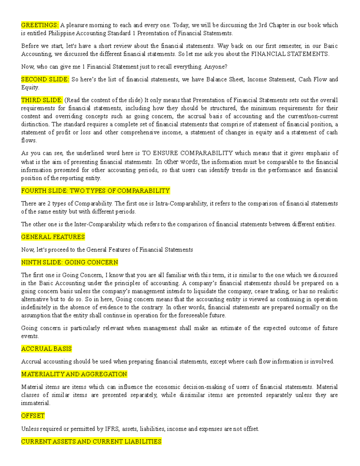 CFAS Report - Notes in CFAS - GREETINGS: A pleasure morning to each and ...