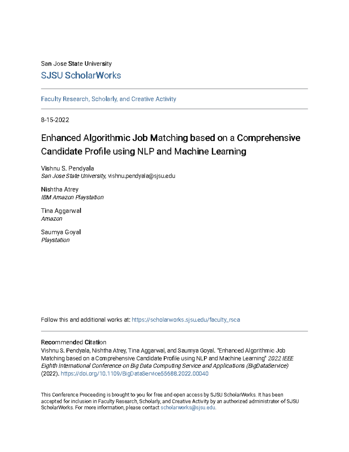 Enhanced Algorithmic Job Matching Using NLP & ML Techniques - SJSU ...