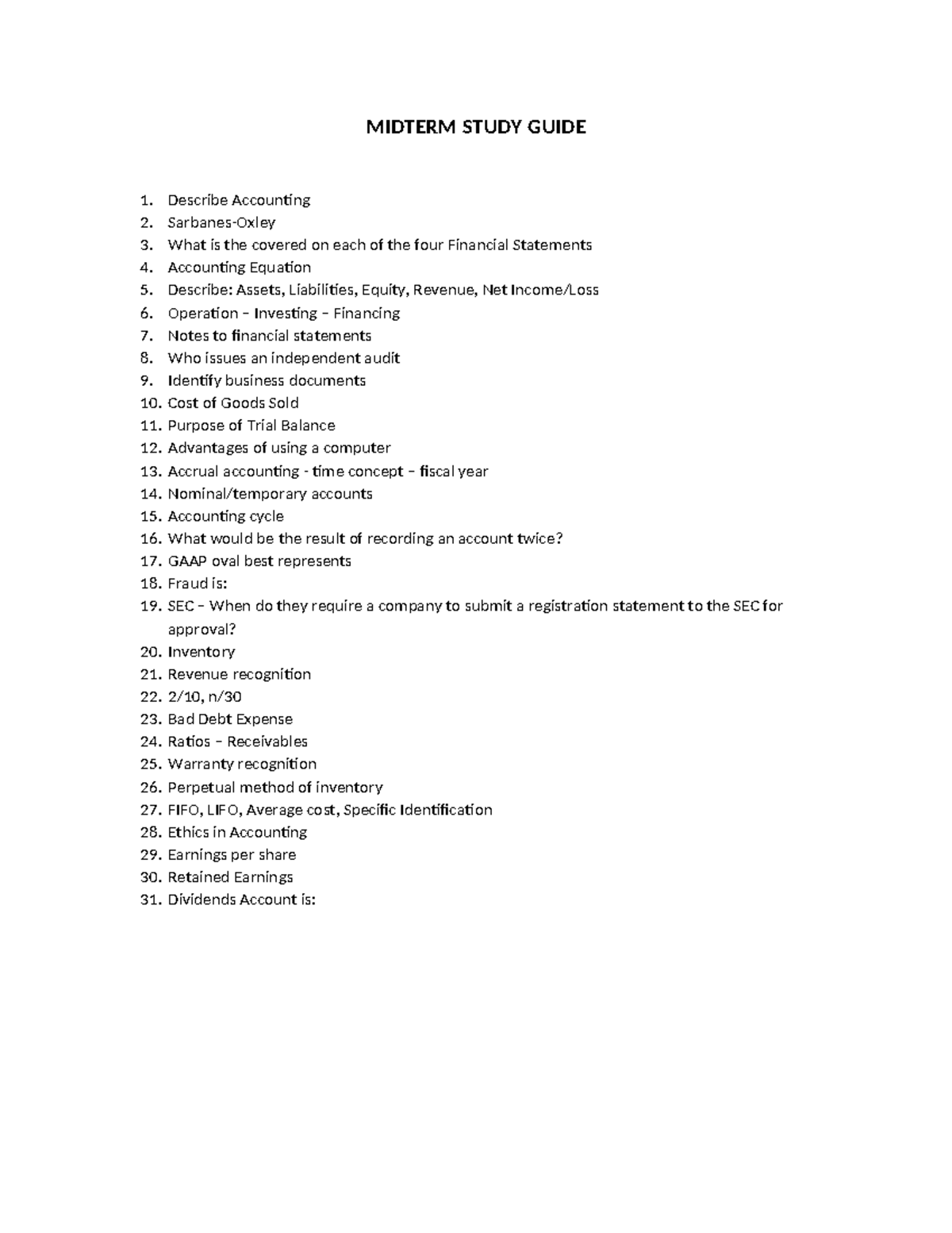 Midterm Study Guide for Accounting Principles (ACC101) - Studocu