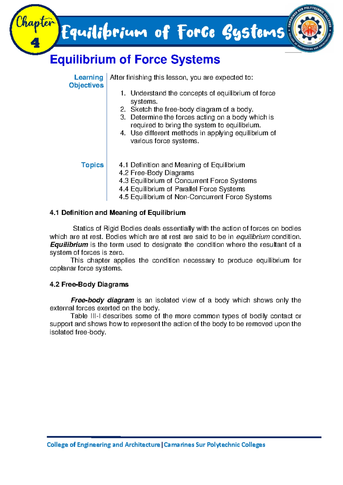 Exercise - Equilibrium of Force Systems (LEARNING TASK) - Studocu