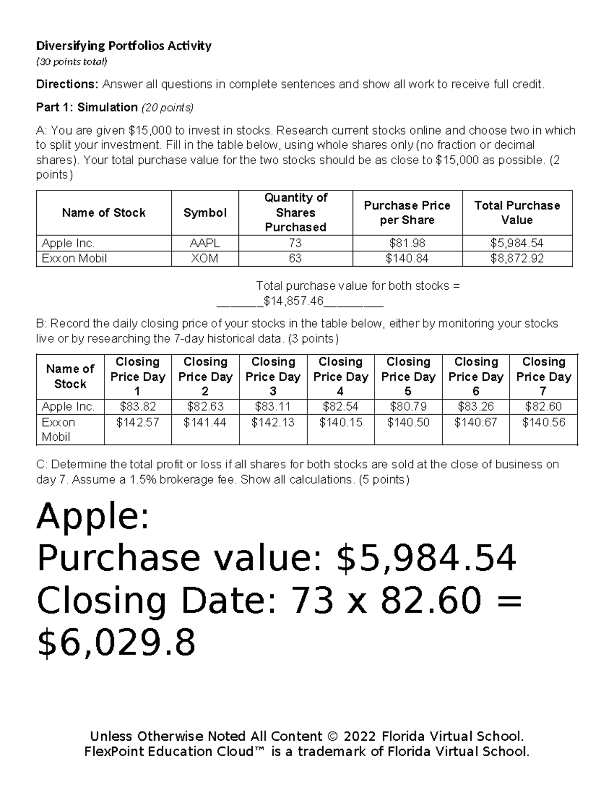 0601 Diversifying Portfolios Activity: Stock Investment Simulation and ...
