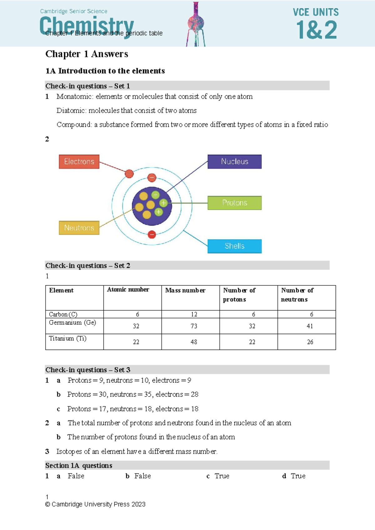 Chapter 1 Elements and the Periodic Table: Suggested Responses and ...