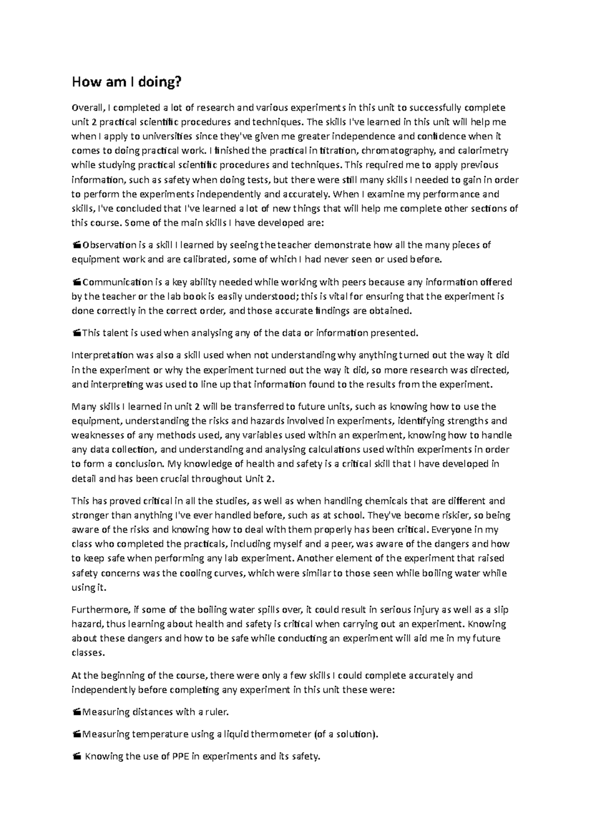 BTEC Applied Science Level 3 Unit 2 Assignment 2D: Personal Skill ...