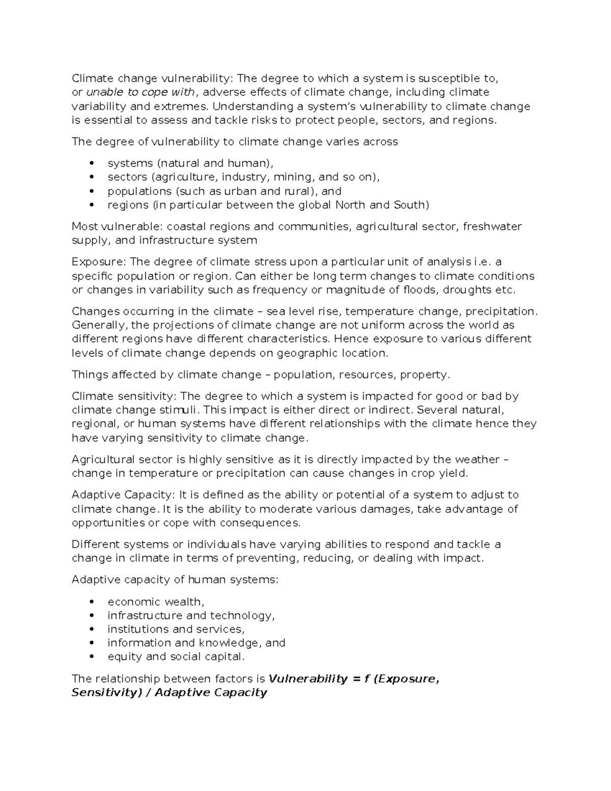 ENV 304 Week 8 Lecture Notes on Climate Change Vulnerability - Studocu