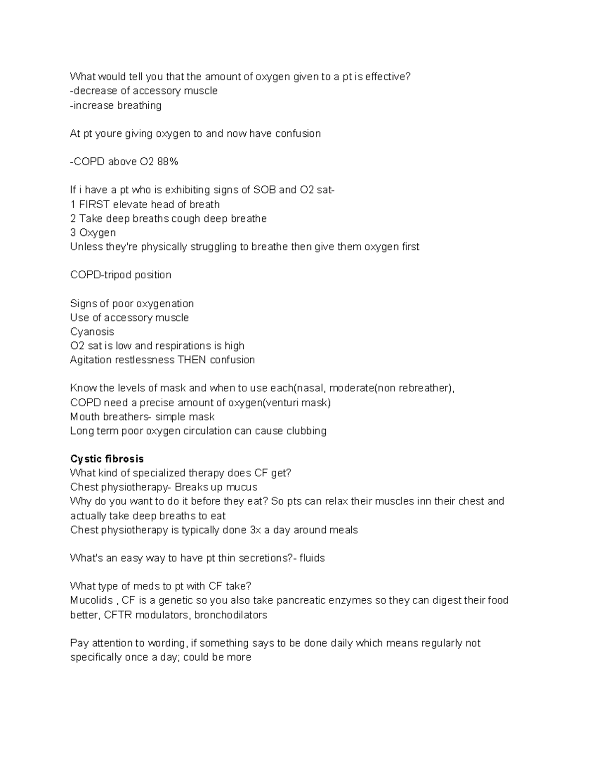 Med-Surg 4 Exam Review: Oxygen Therapy & Patient Care Notes - Studocu