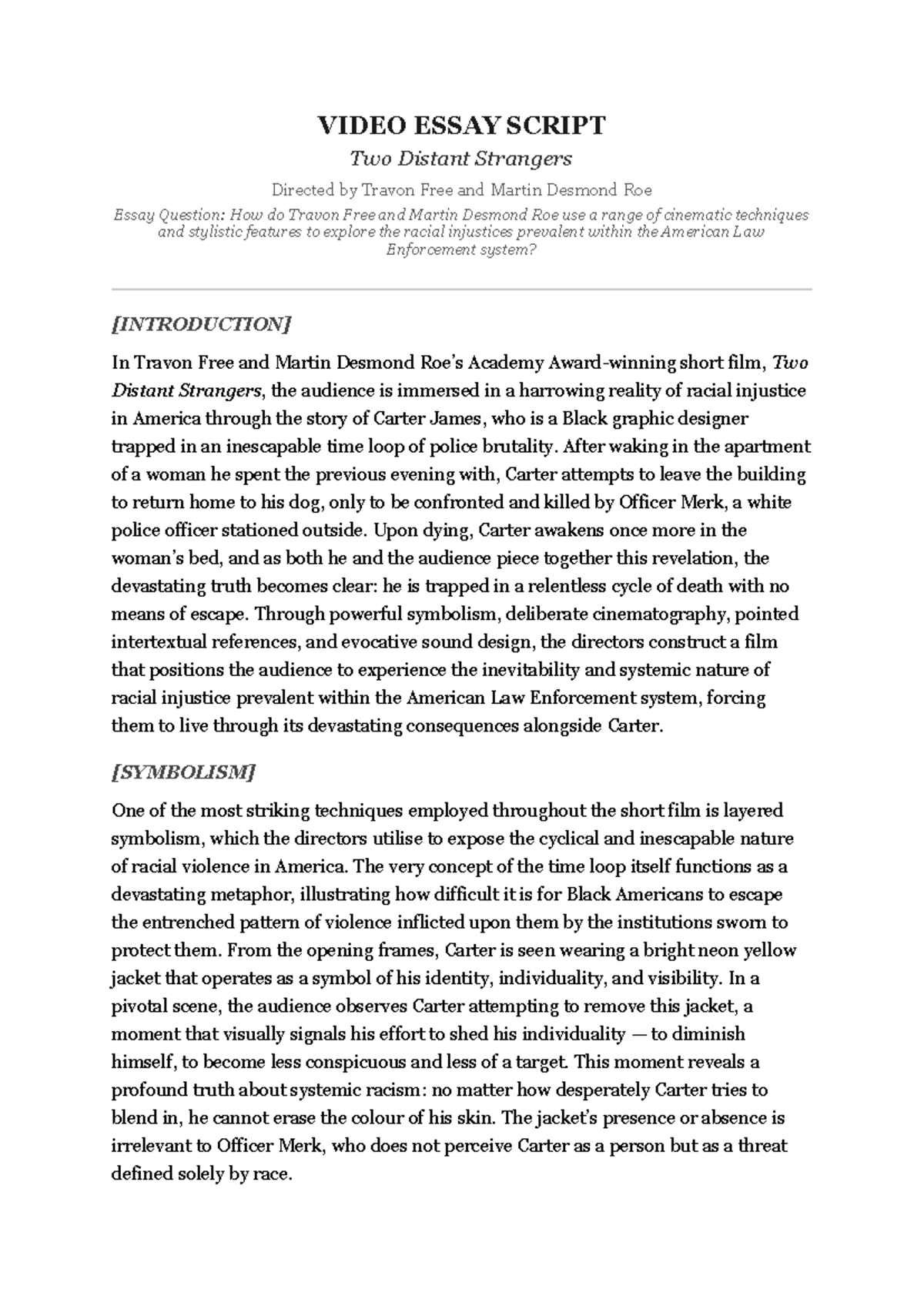 TDS 2023 Final Essay Script: Cinematic Techniques in 
