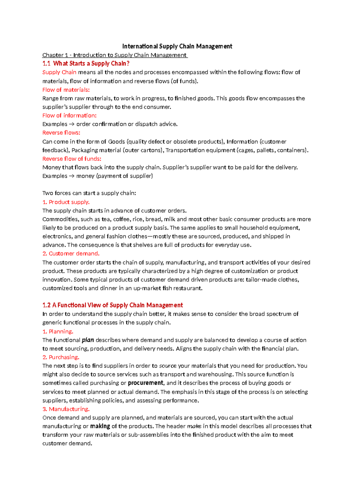 Summary SCM 1 - Samenvatting Chapter 1 & 3: Supply Chain Management ...