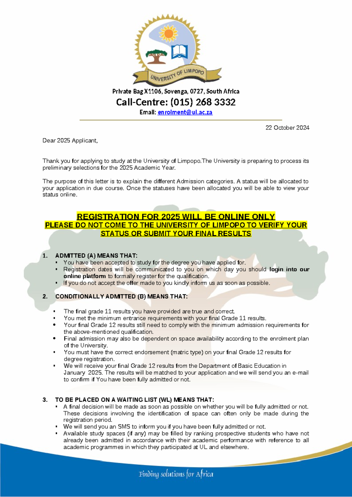 University of Limpopo Admission Guidelines for 2025 Applicants - Studocu