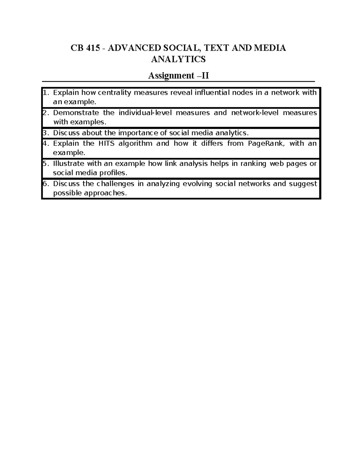 Astma (CB-415) Assignment -II Questions Y22 - CB 415 - ADVANCED SOCIAL ...