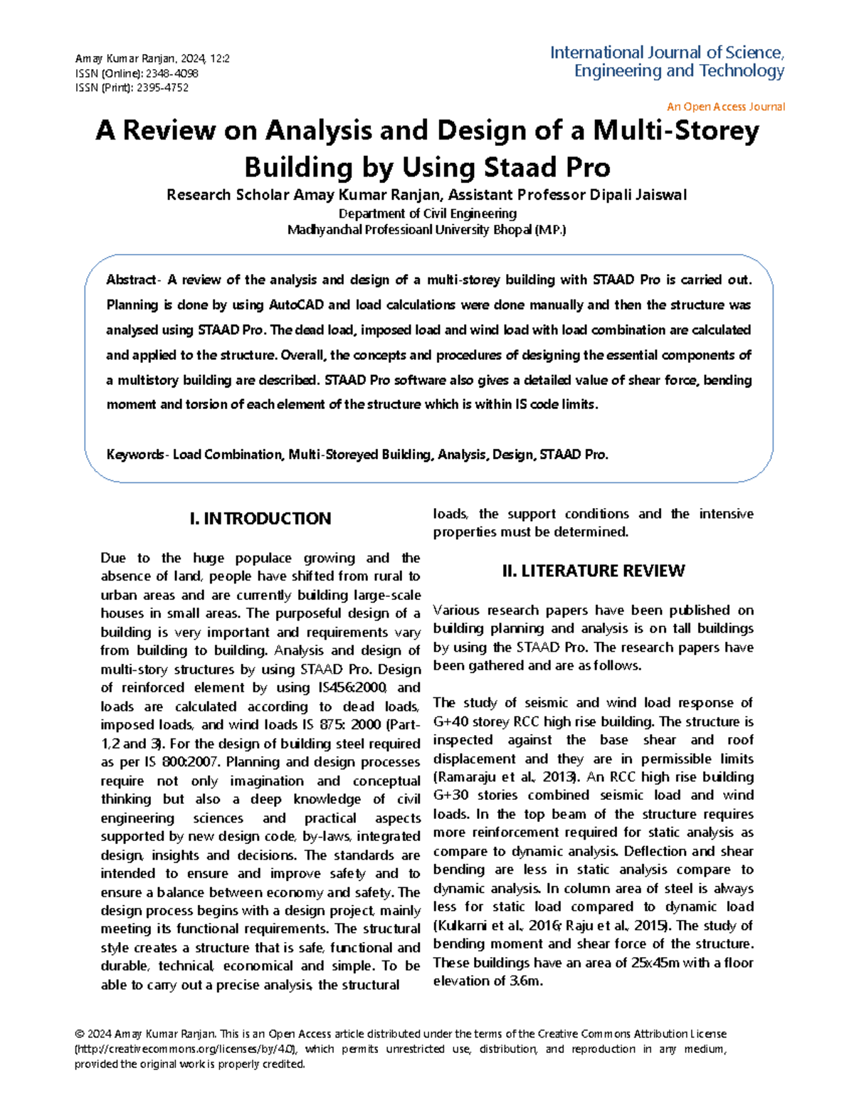 Review on Analysis & Design of Multi-Storey Building (CIV-01) - Studocu