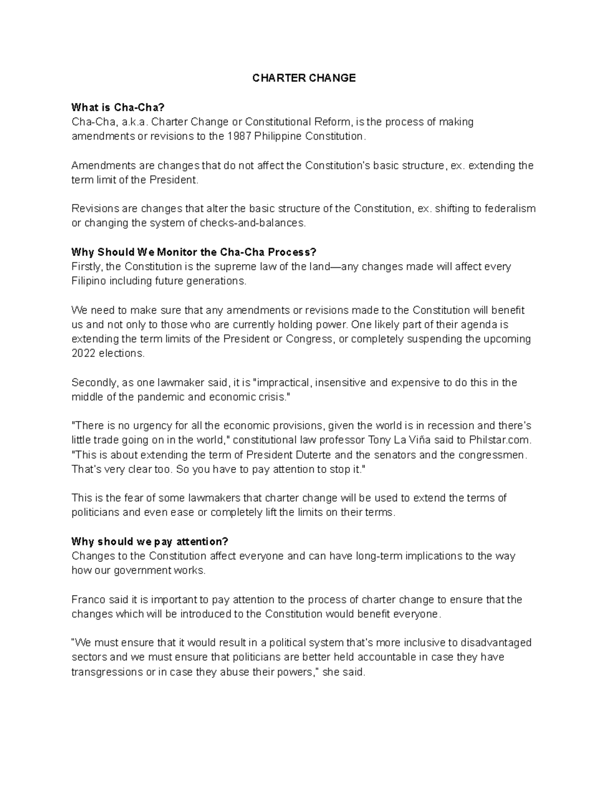 Cha-Cha and Charter Change: Key Insights and Concerns on Revisions ...