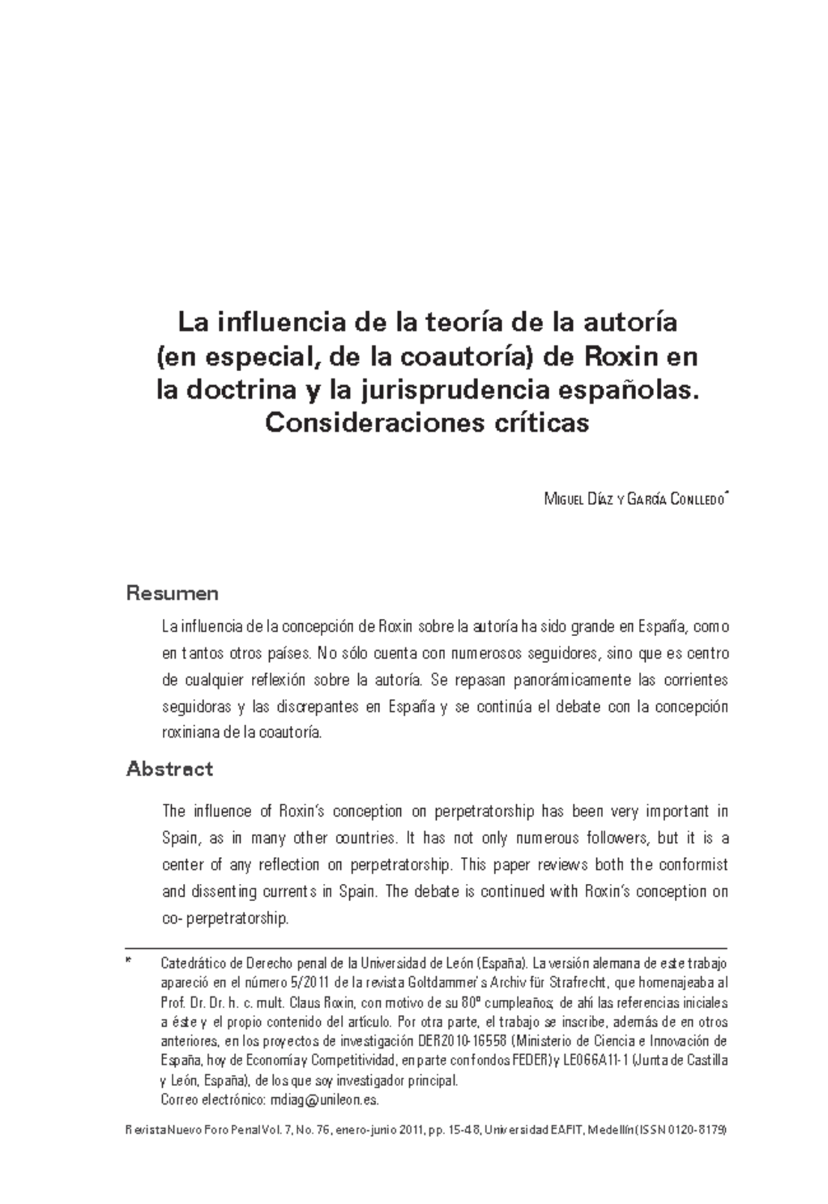 La Influencia de la Teoría de la Autoría de Roxin en España - Coa ...