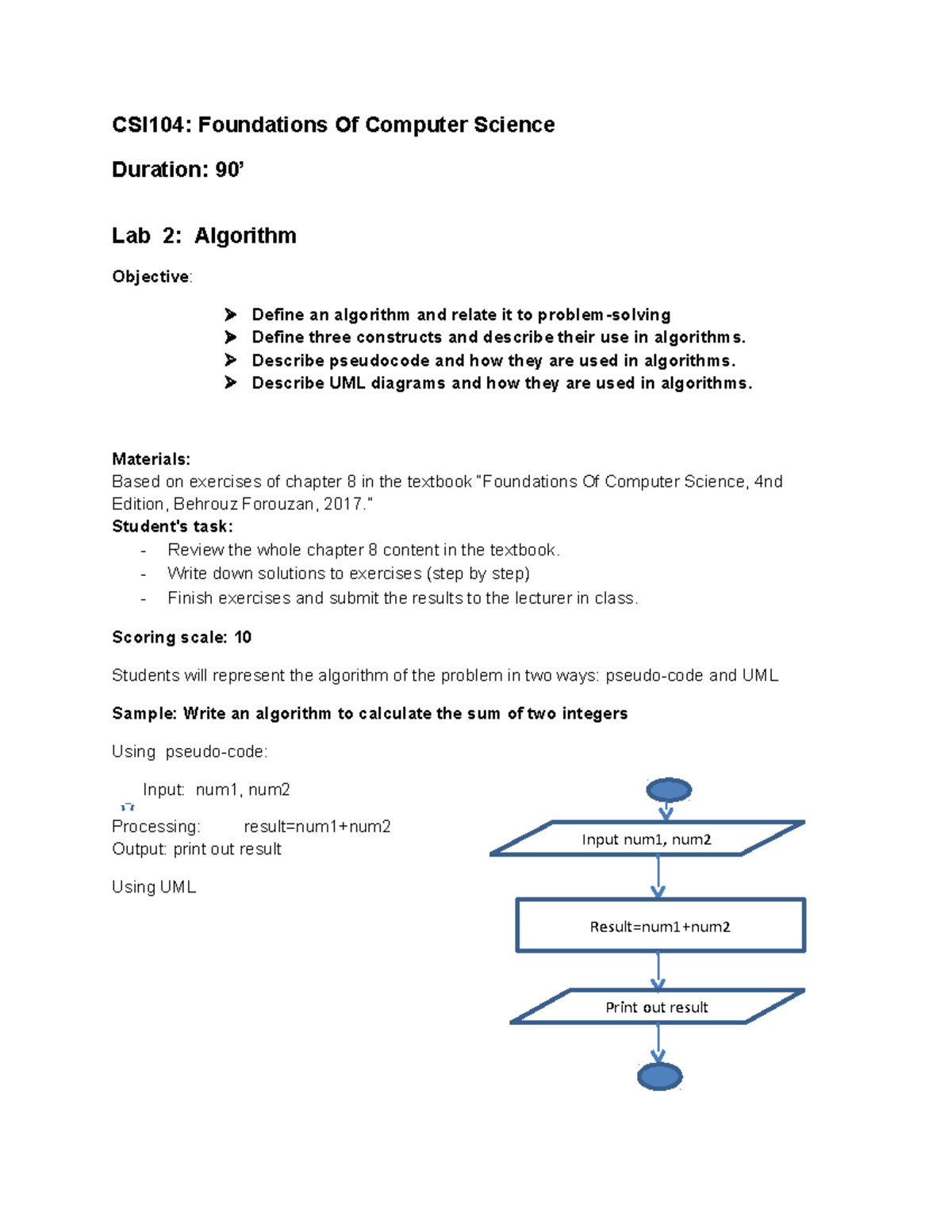 Lab 02: Algorithm Design & Implementation for CSI104 - Studocu