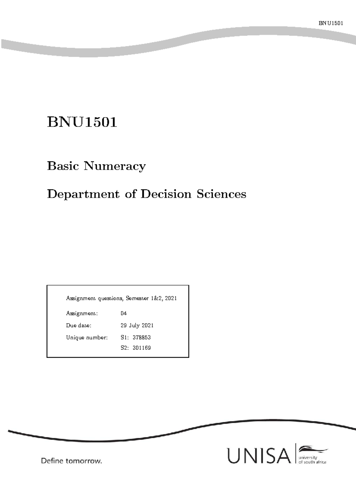 BNU1501 Assignment 04: Basic Numeracy Questions (S1 & S2 2021) - Studocu