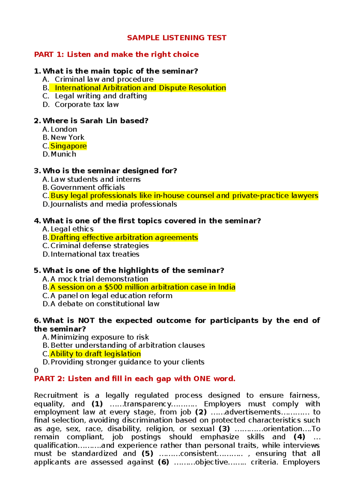 Listening Test for Students: Practice & Seminar Insights - Studocu