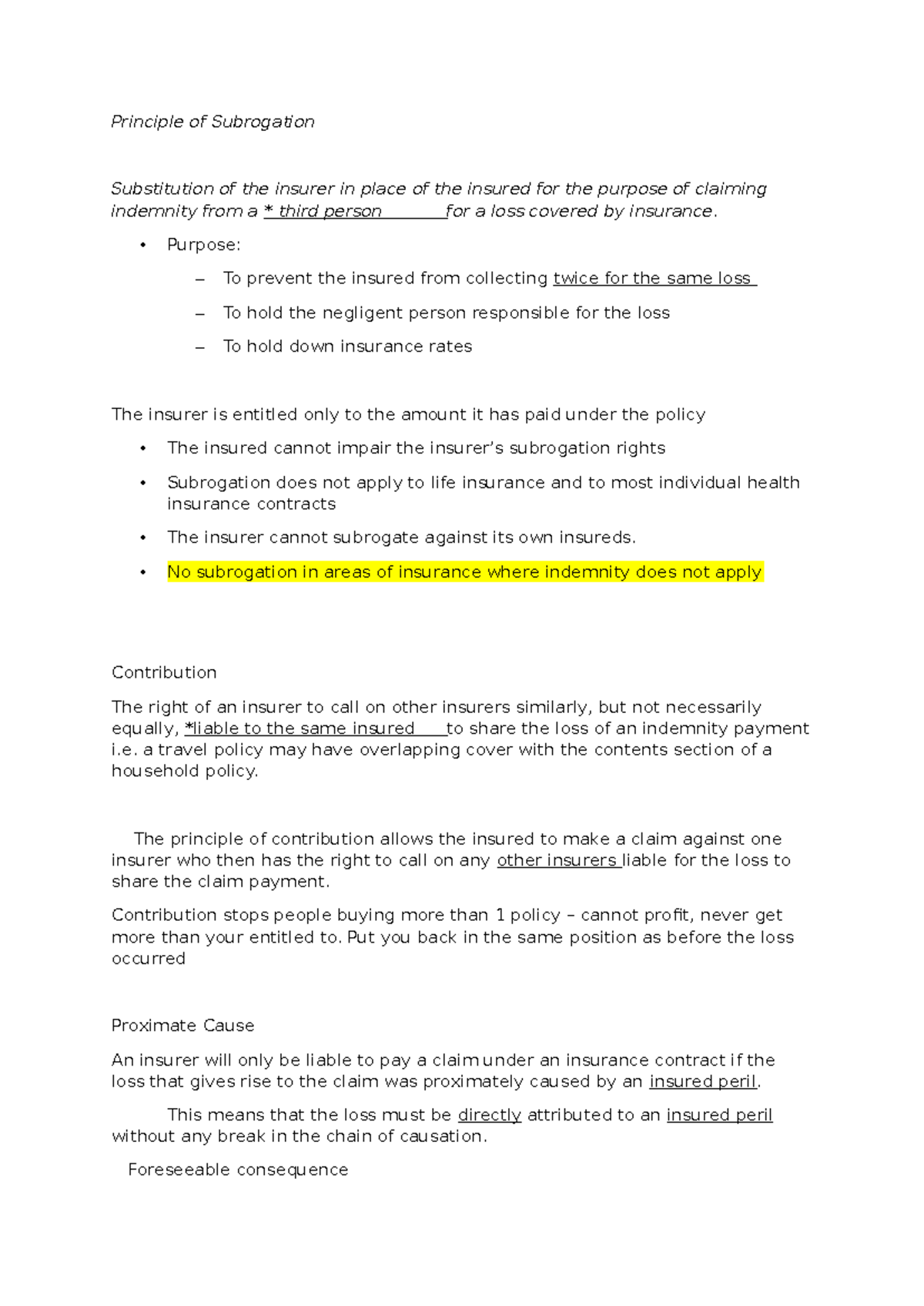 Principles of Subrogation, Contribution, and Proximate Cause in ...