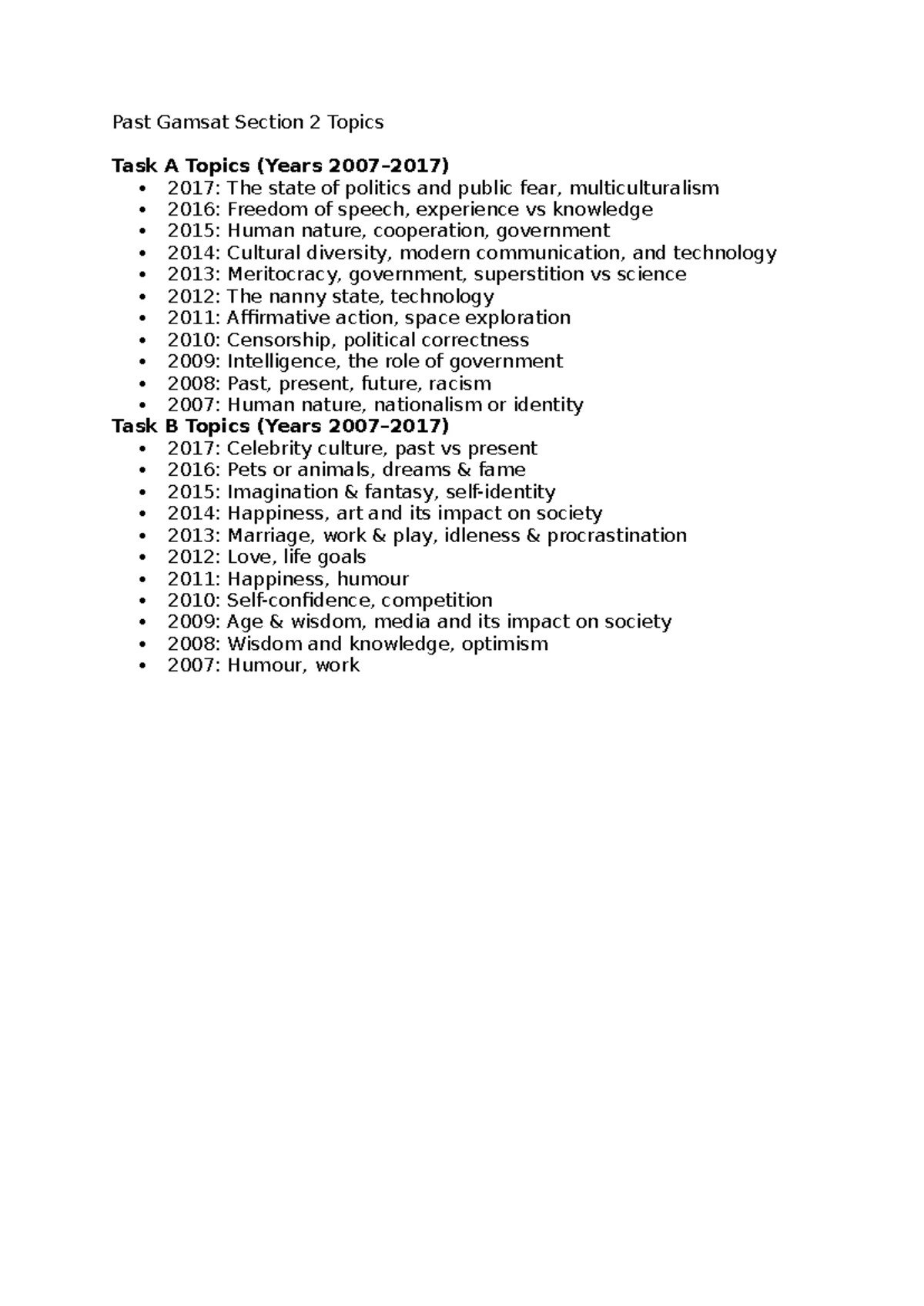 Physics Formula Sheet - Summary Gamsat Study Guide - 2 V = u + at S ...