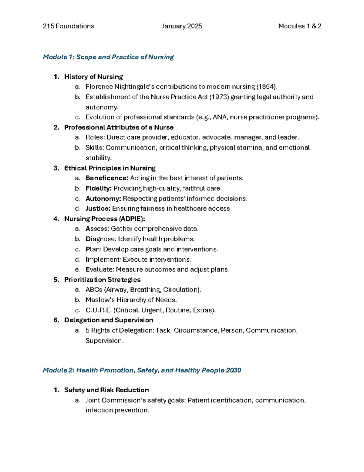 NUR 101: Exam 1 Study Guide on Nursing Scope, Principles, and Ethics ...