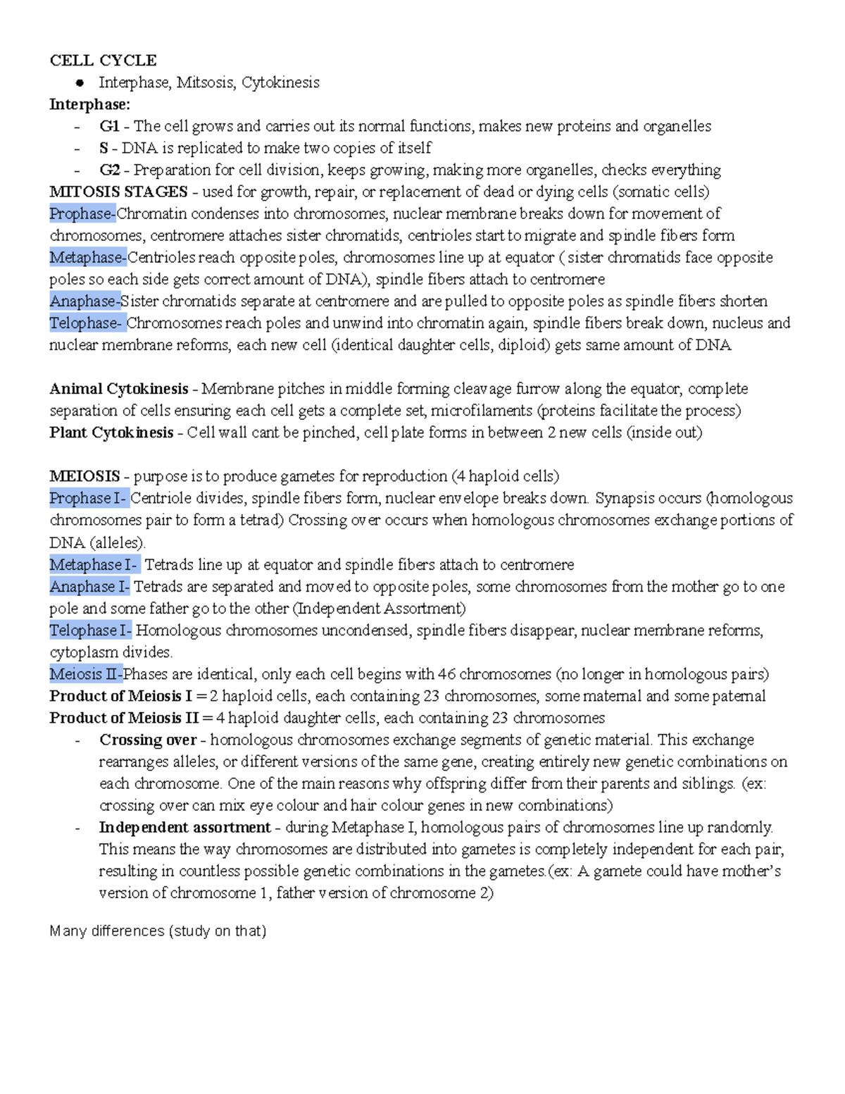 Unit 2 Review: Cell Cycle, Mitosis, Meiosis & Inheritance (BIO101 ...
