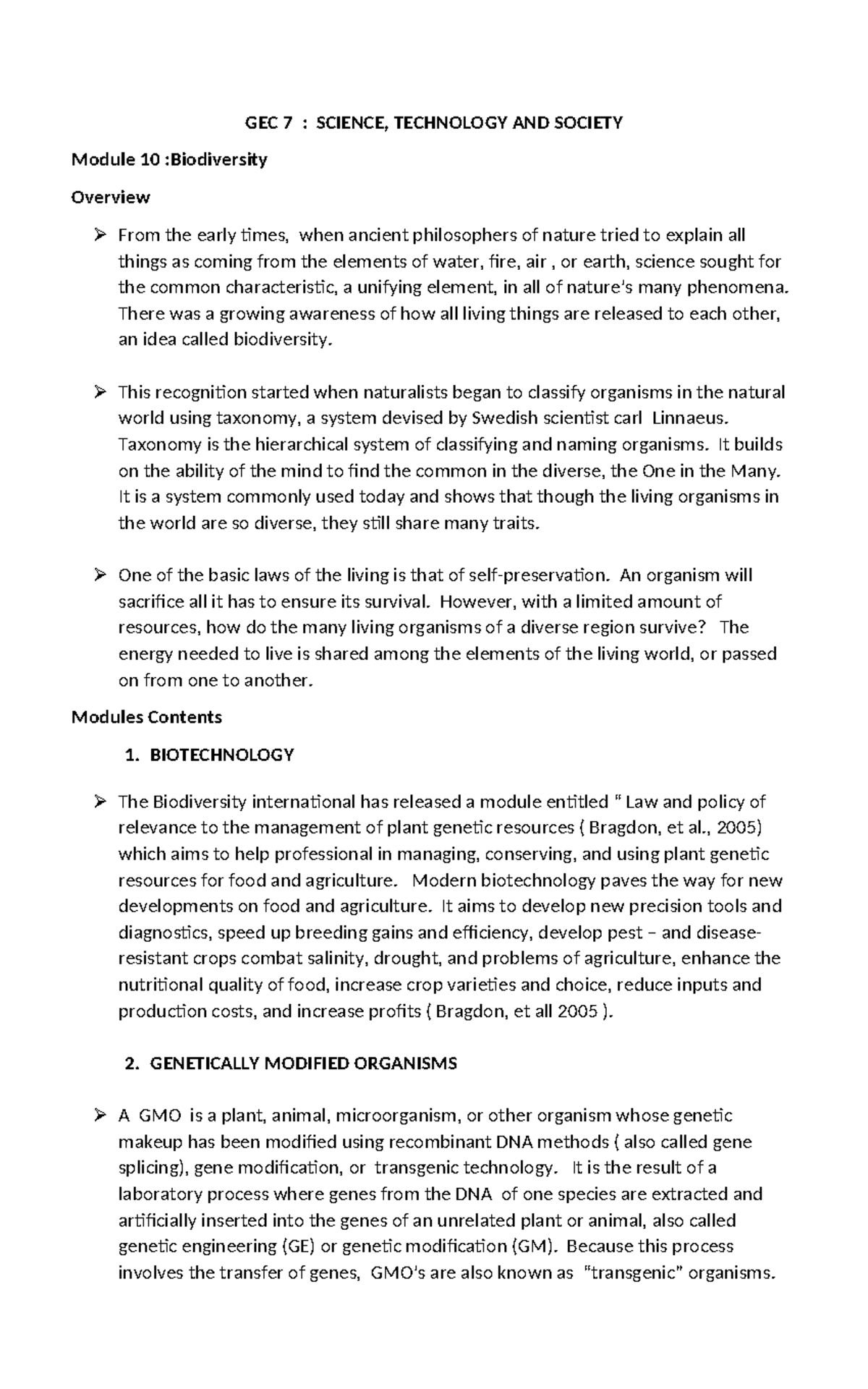 GEC 7: Science, Technology, and Society - Module 10: Biodiversity ...