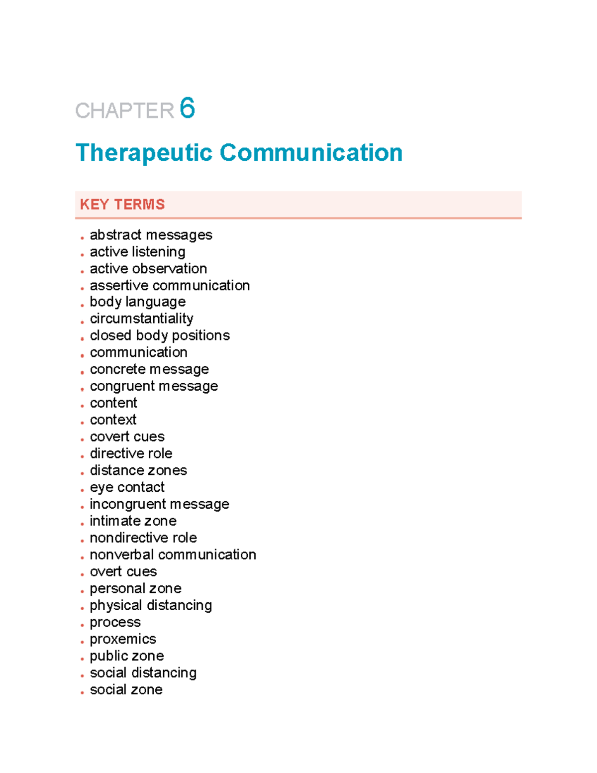 CHAPTER 6 Therapeutic Communication: Key Terms & Techniques in Nursing ...