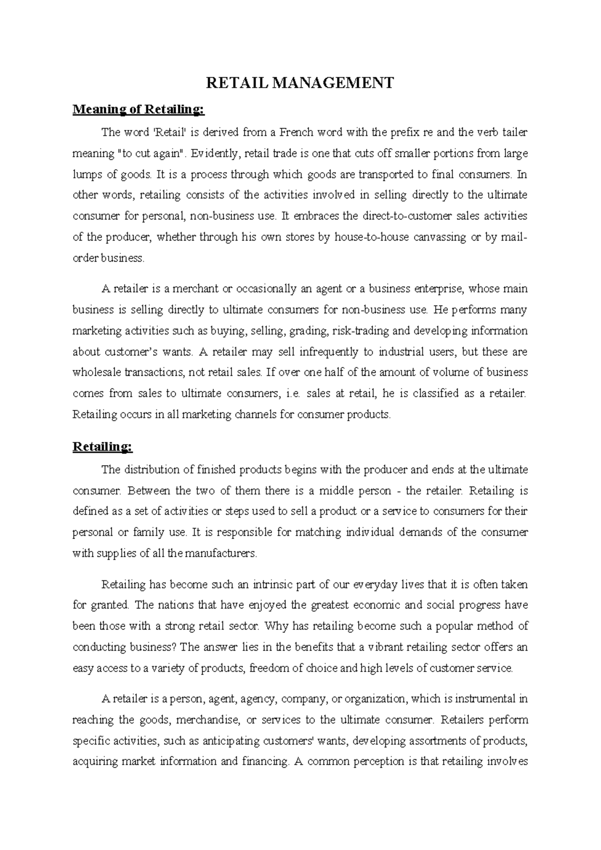 Retail Management MSW: Understanding Retailing and Its Impact - Studocu