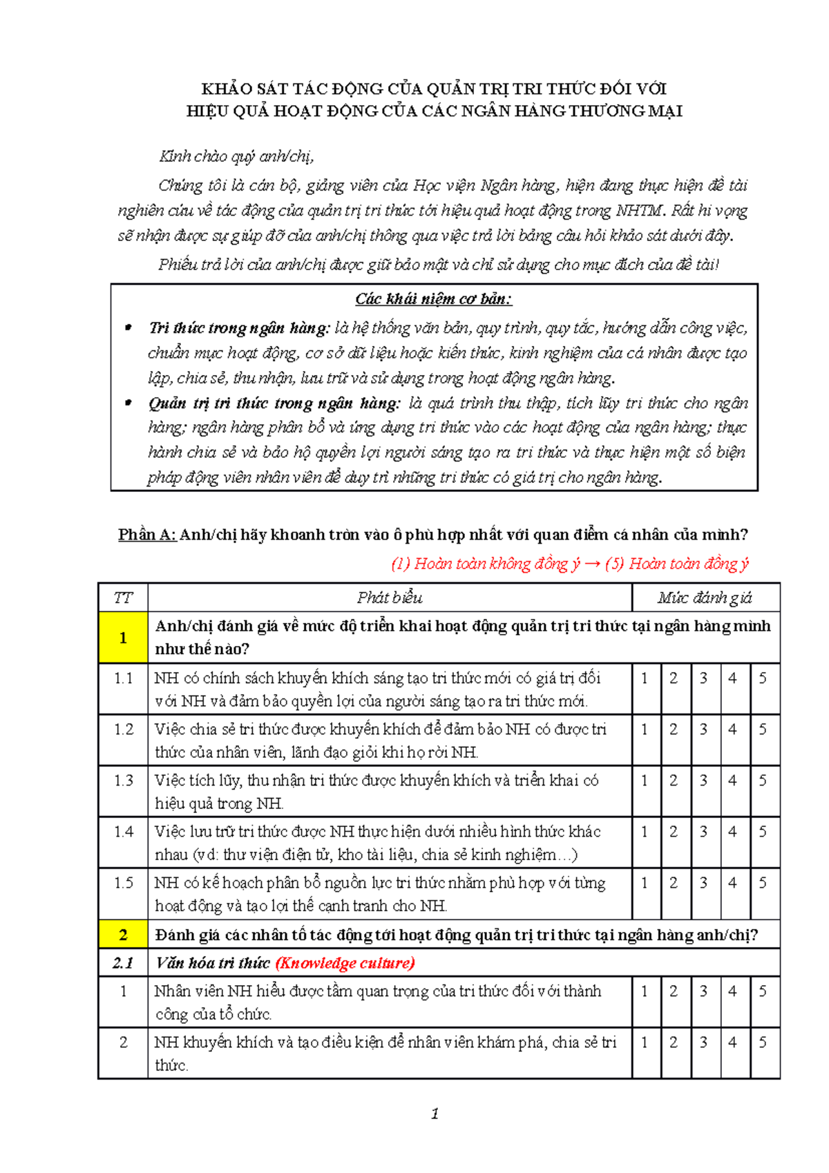 6 Questionnaires template - HIỆU QUẢ HOẠT ĐỘNG CỦA CÁC NGÂN HÀNG THƯƠNG ...