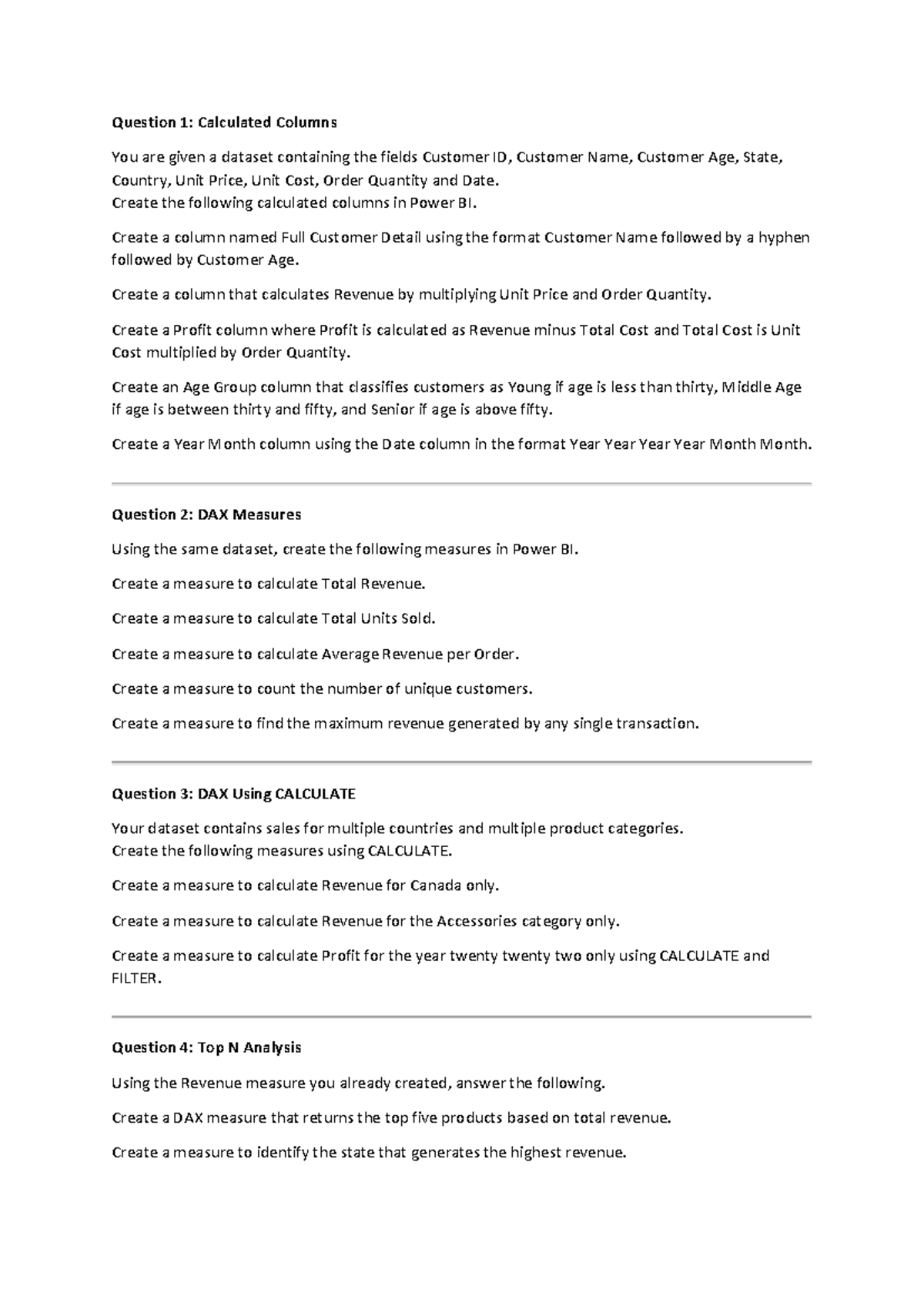 DAX Practice Questions: Calculated Columns & Measures (Course Code ...