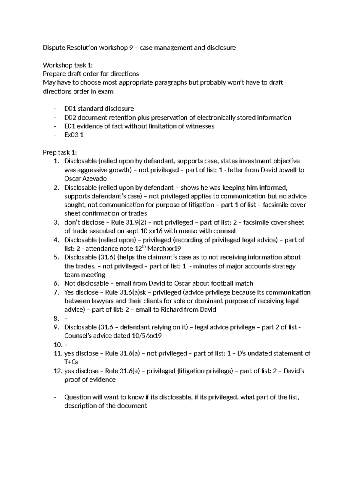 DR WS 9 - Case Management & Disclosure: Draft Order Preparation Notes ...