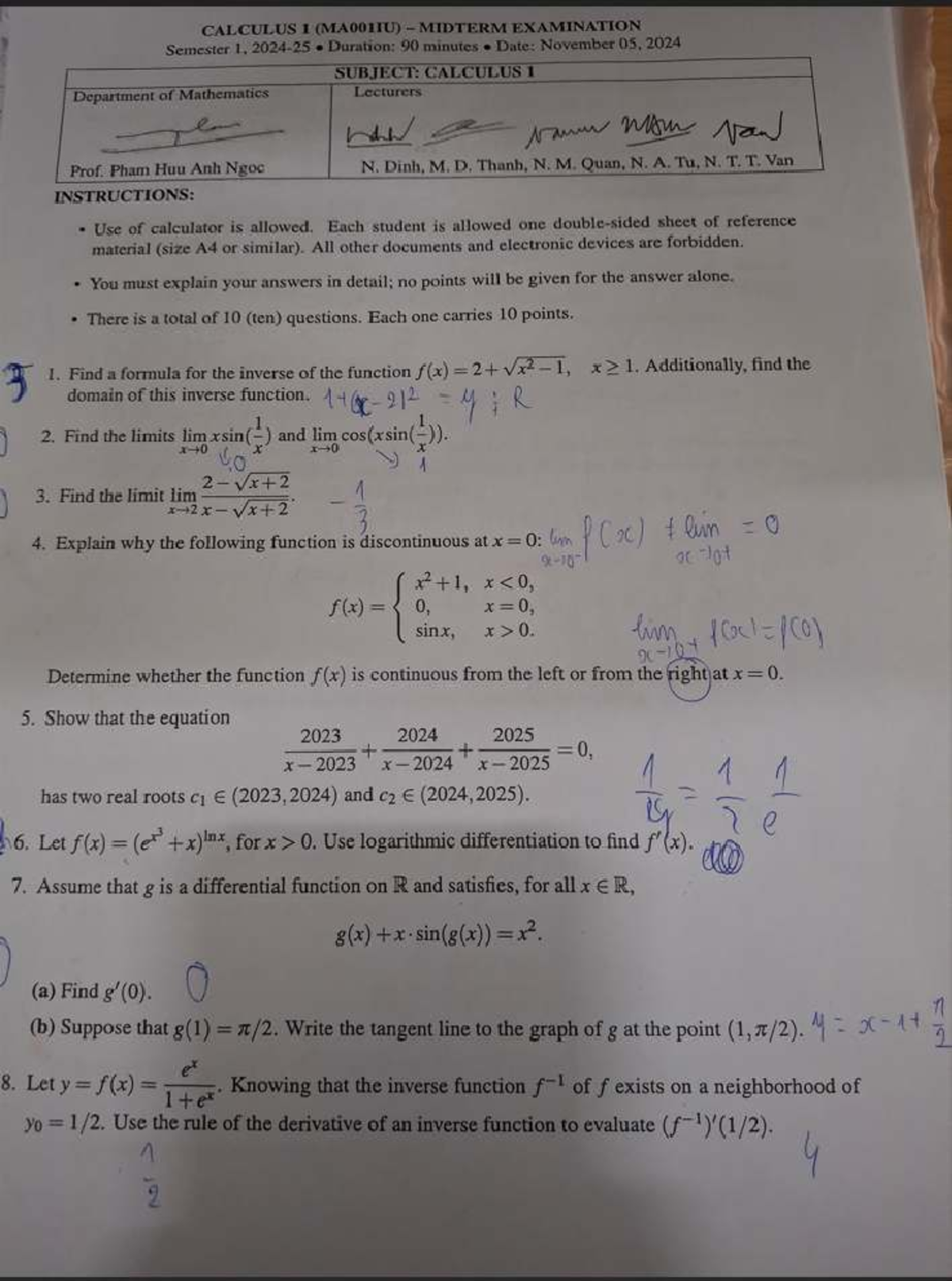 CALCULUS 1 MA001IU MIDTERM EXAMINATION - SEMESTER 1 - Studocu