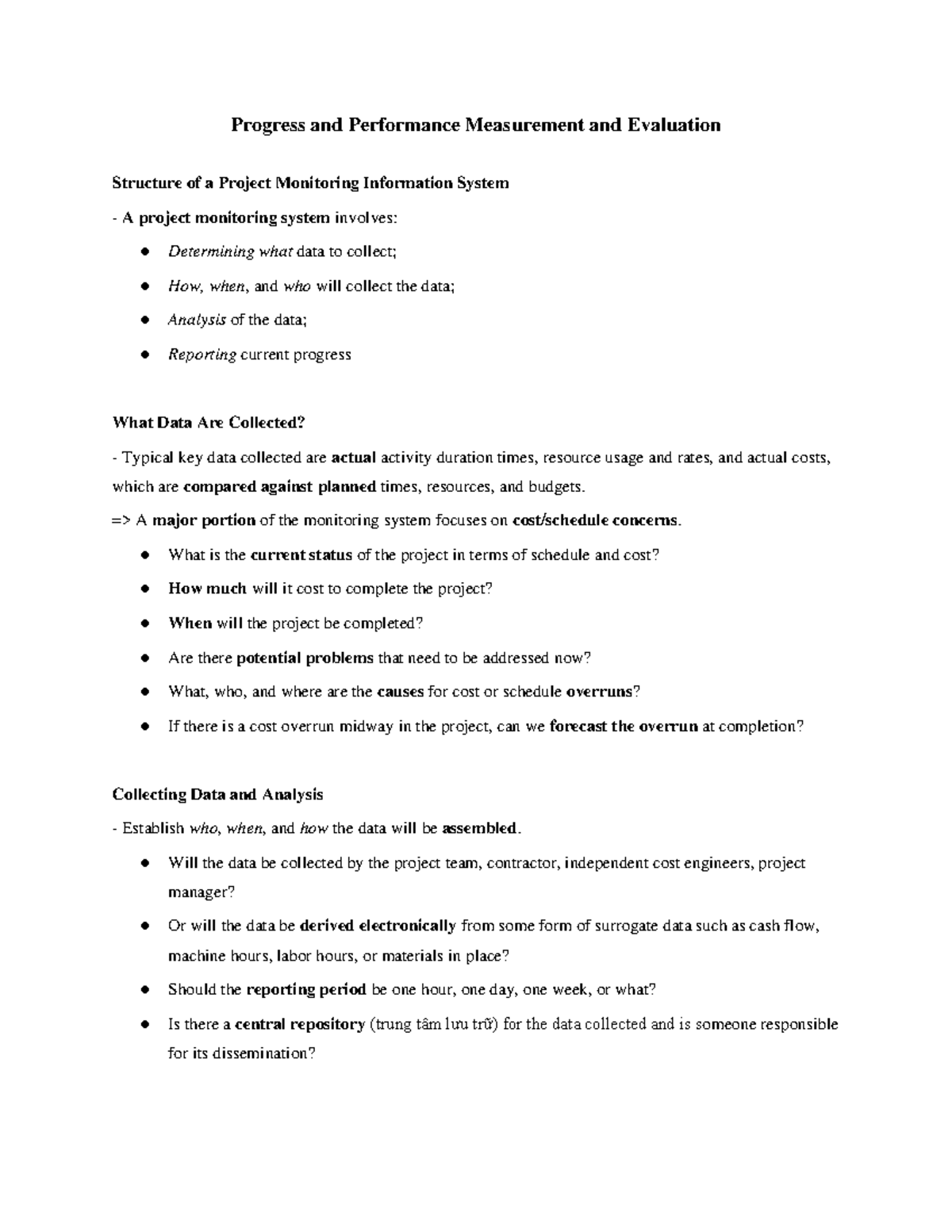 Project Managament Final Revision - Performance measurement - Progress ...
