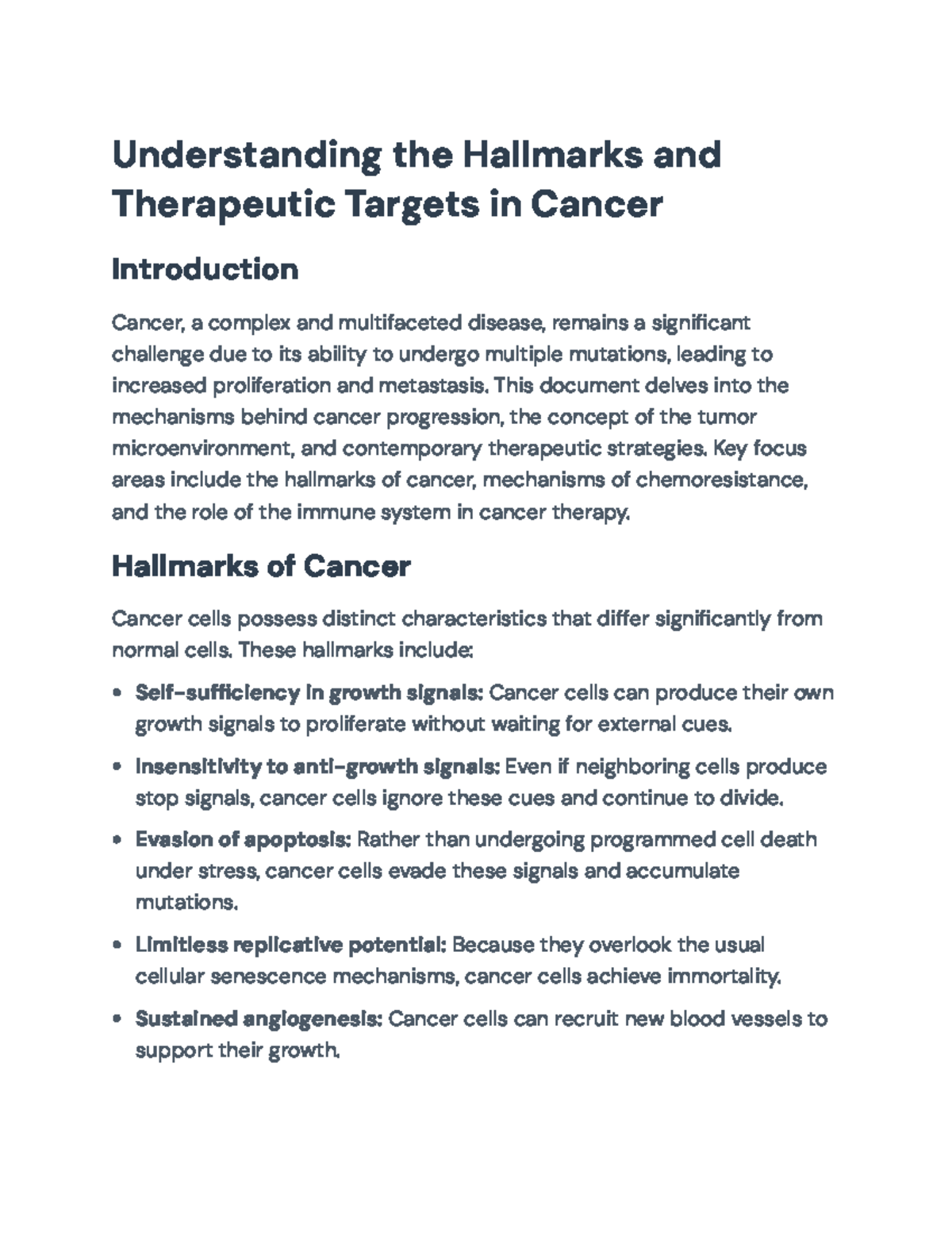Understanding Hallmarks of Cancer & Therapeutic Approaches (BIO101 ...