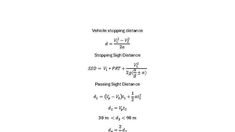 Vehicle Stopping Distance & Curve Fundamentals - 372 Formulas - Studocu