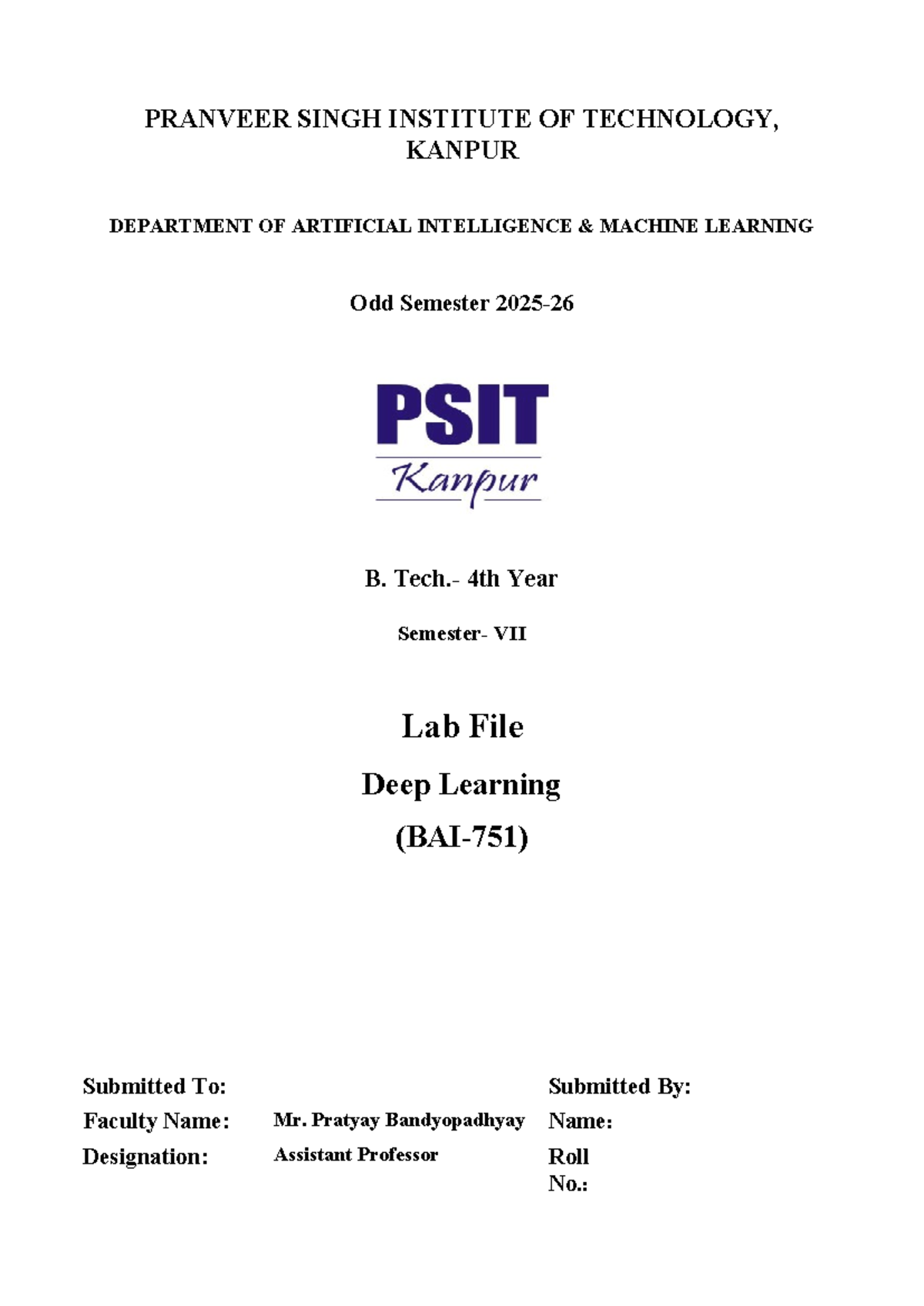 Deep Learning Lab File - BAI 751 - Studocu