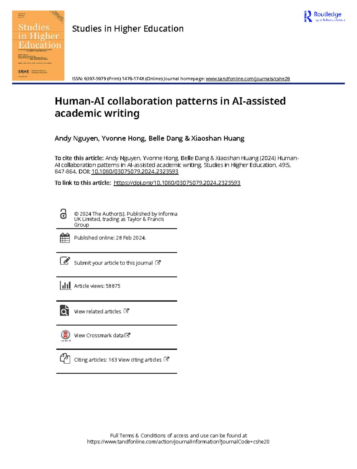 Human-AI Collaboration Patterns in AI-Assisted Academic Writing (2024 ...