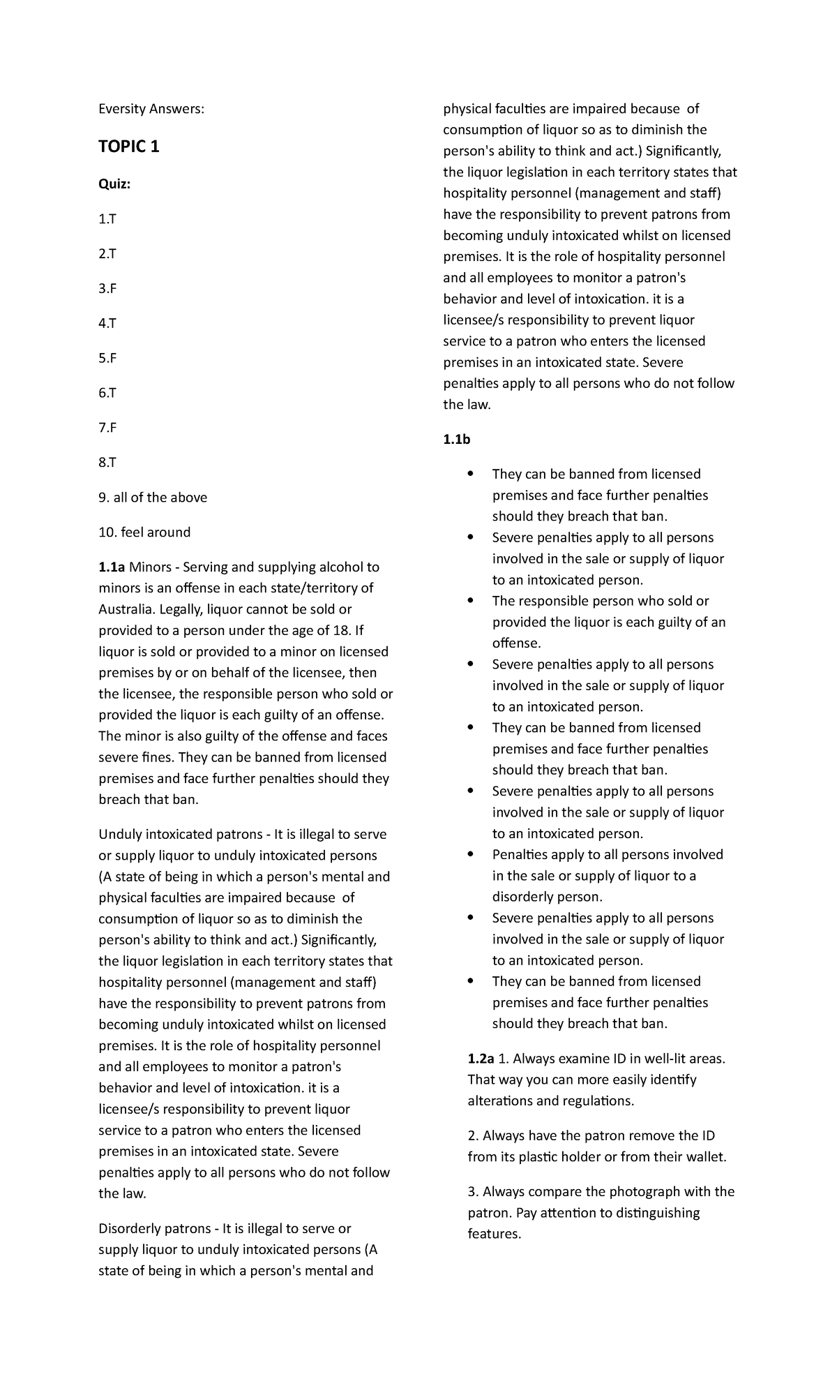 Eversity RSA Quiz Answers & Alcohol Compliance Notes - Studocu