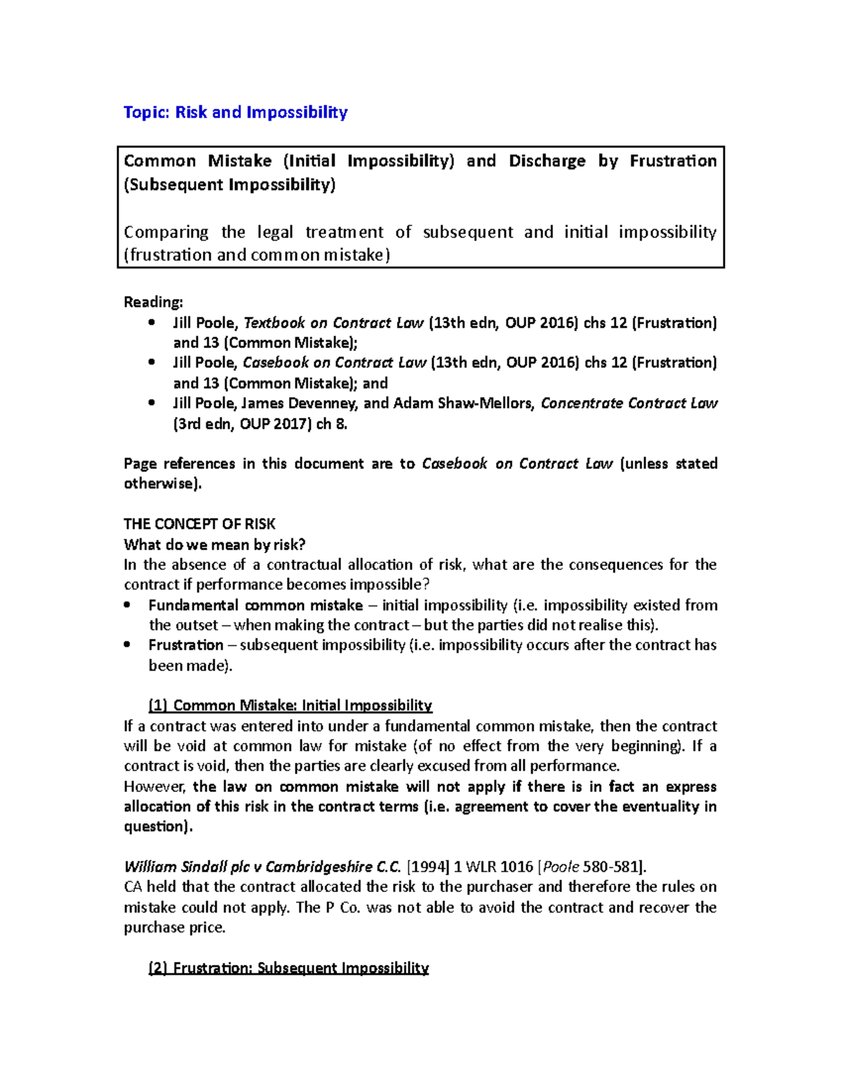 Contract Law Summary: Common Mistake & Frustration Concepts - Studocu