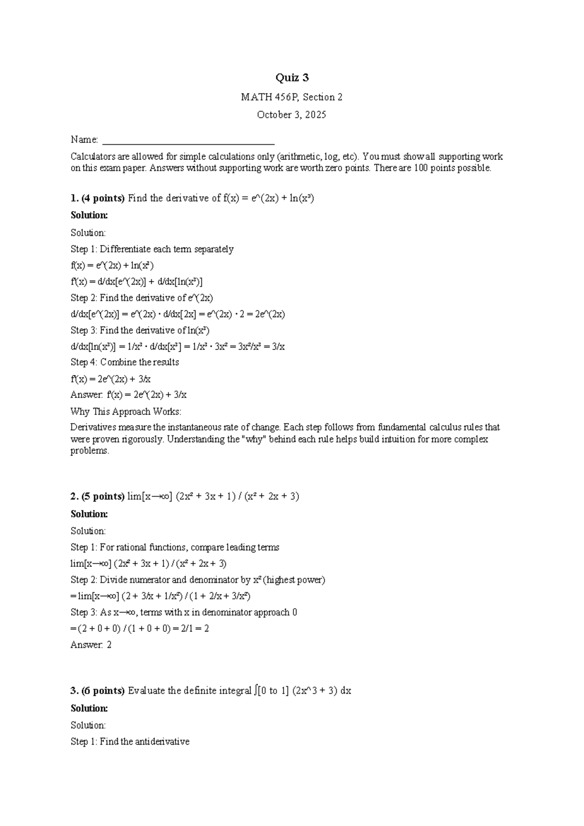 MATH 456P Quiz 3 Solutions - Calculus Concepts and Techniques - Studocu