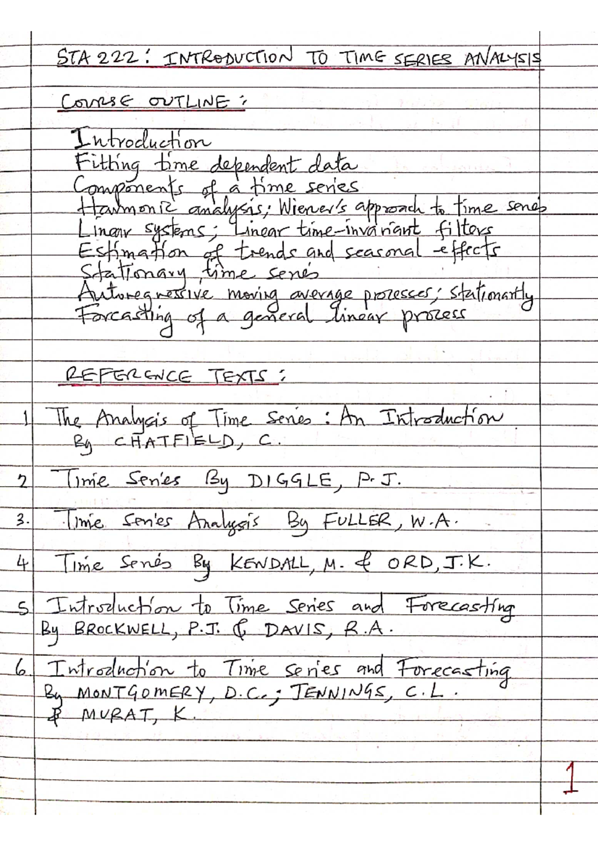 STA 222: Introduction to Time Series Analysis - Course Outline and Key ...