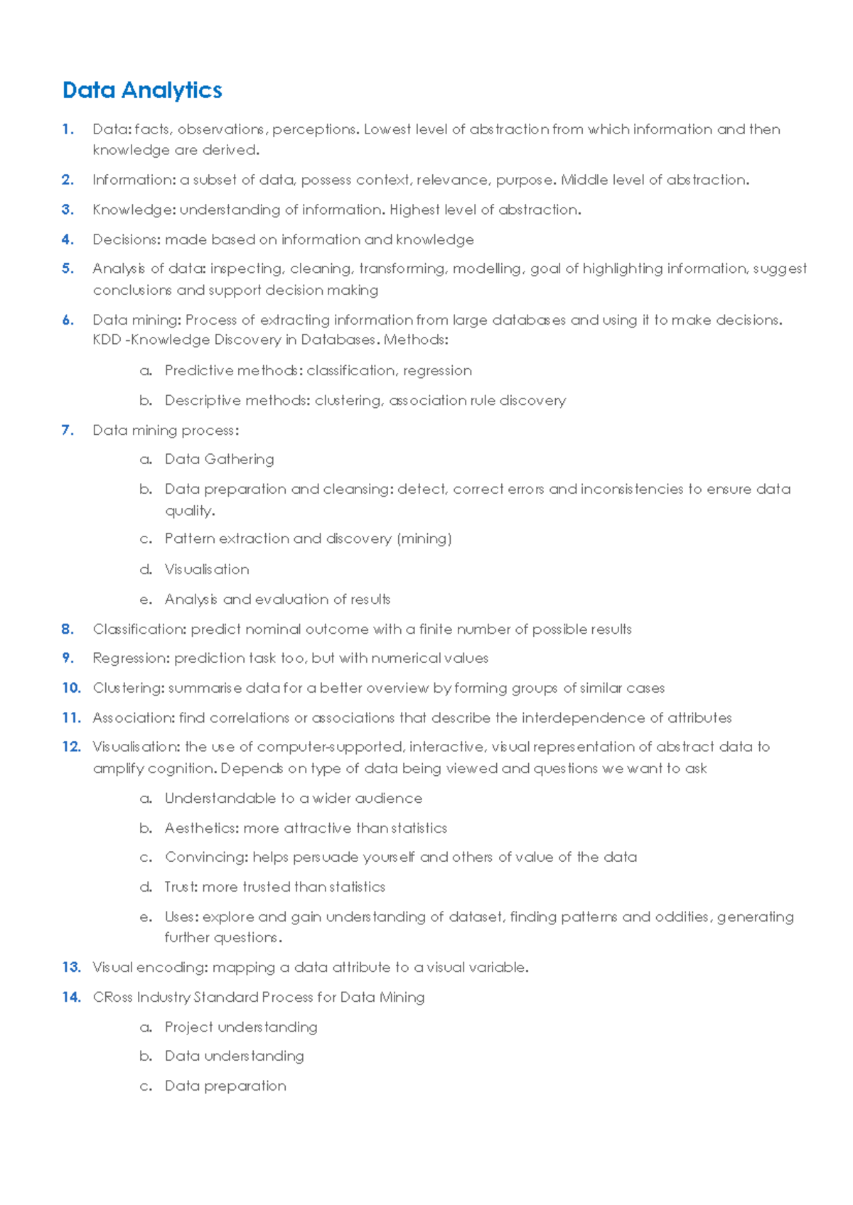Data analytics PDF maria - Data Analytics 1. Data: facts, observations ...