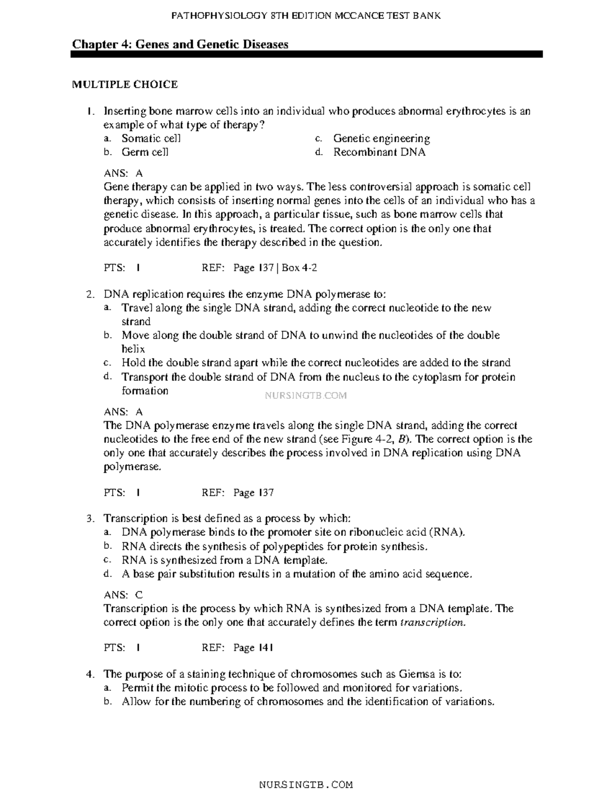 Ch 4 - Genetics and Genetic Diseases Test Bank (NURSINGTB) - Studocu