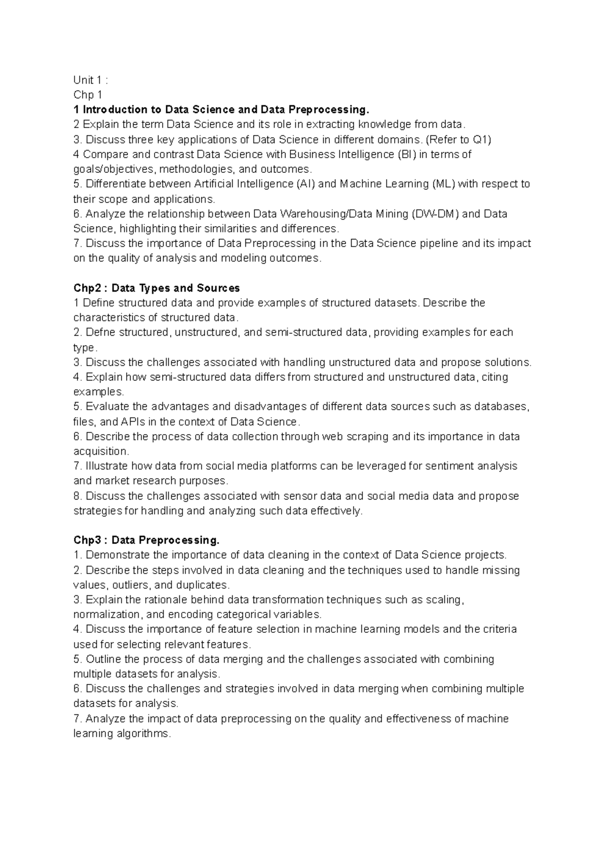 Data science qb - answer with question - Unit 1 : Chp 1 1 Introduction ...