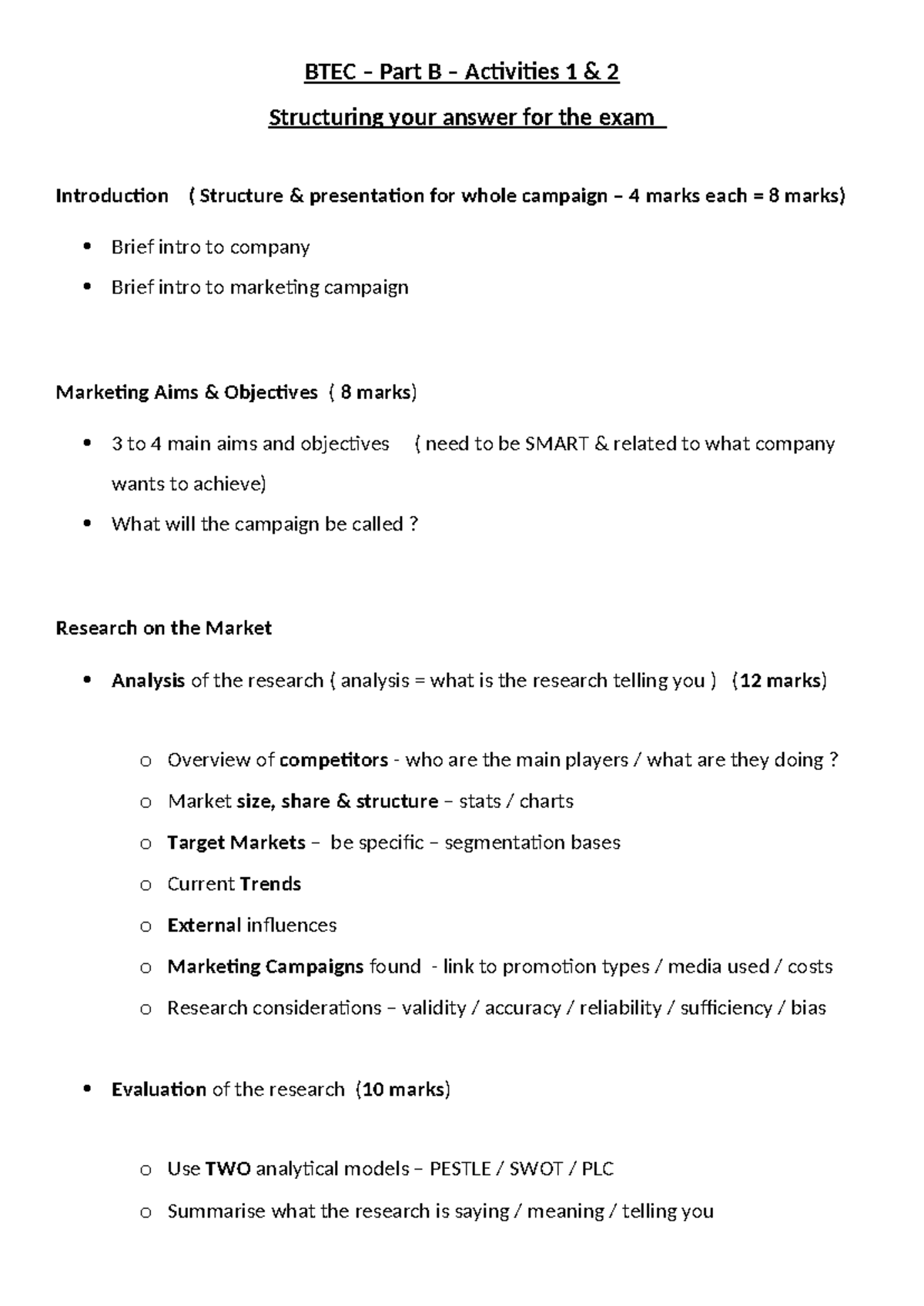 Structuring Part B Answer - BTEC – Part B – Activities 1 & 2 ...