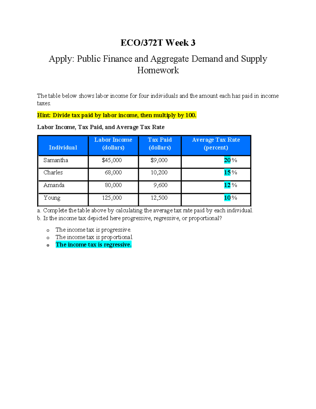 ECO372T Week 3 Apply: Public Finance & Tax Rate Analysis Quiz - Studocu