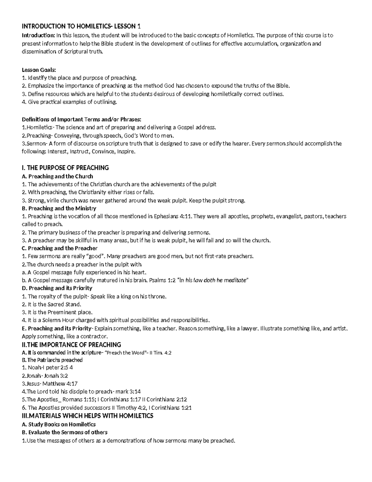 Introduction to Homiletics - Lesson 1 (L1) Overview and Key Concepts ...