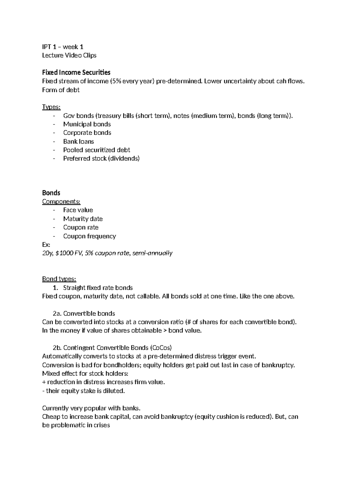 IPT 1 - Lecture Notes on Fixed Income Securities and Bond Types ...
